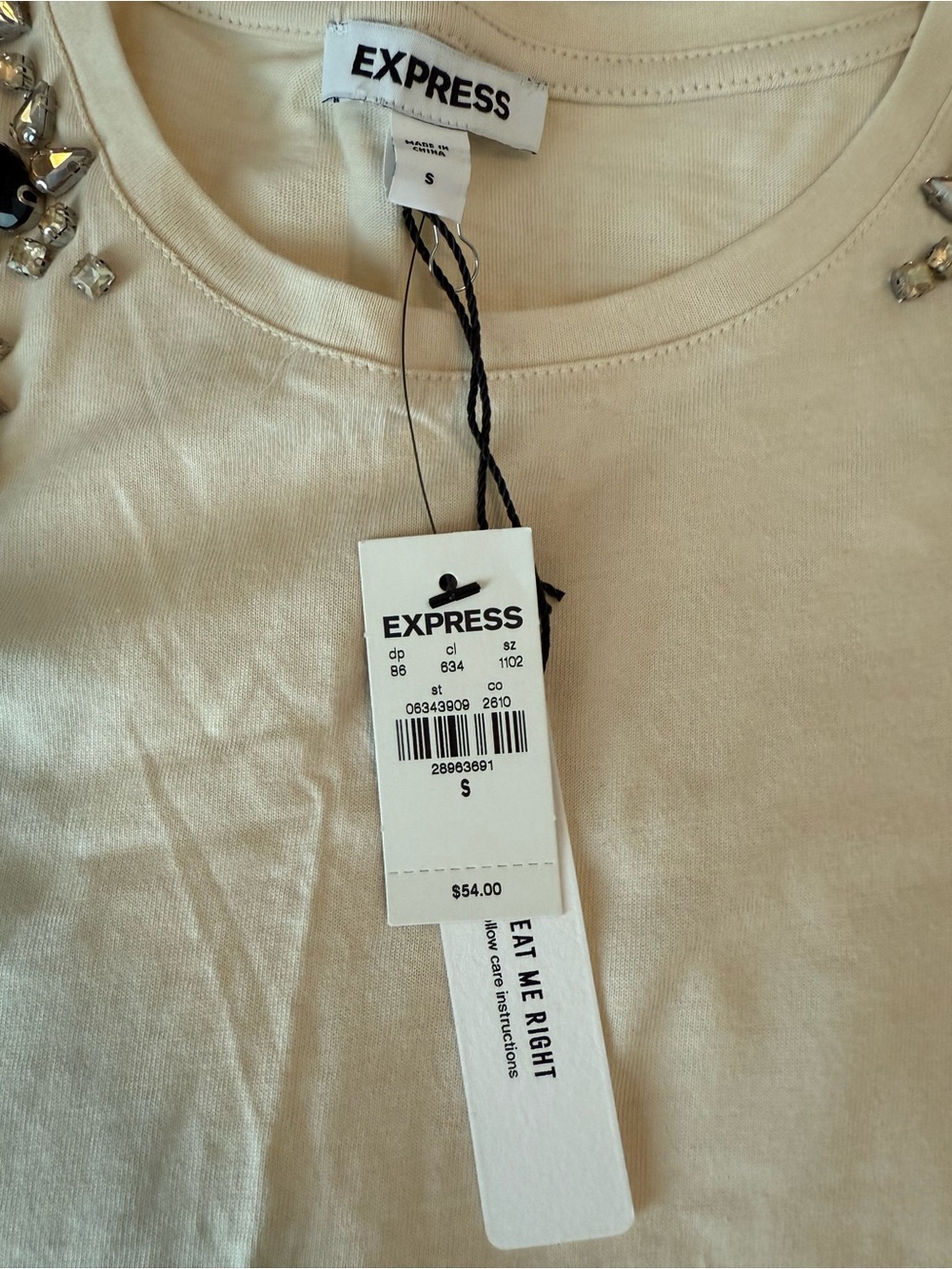 Express Ivory Jeweled Rhinestone Embellished Top Small - NWT